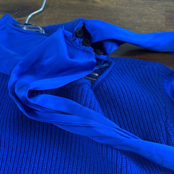 RtA Millie Tie Neck Sweater 100% Cashmere Silk Royal Blue Small Scarf Cut Out - Picture 12 of 15